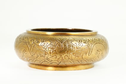 Chinese 19th C Bronze Double Dragon Round Censer