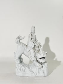 Chinese Blanc De Chine Guanyin Riding a Bixie