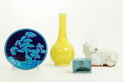 4 Chinese Porcelains: Buffalo Vase Stand Stove