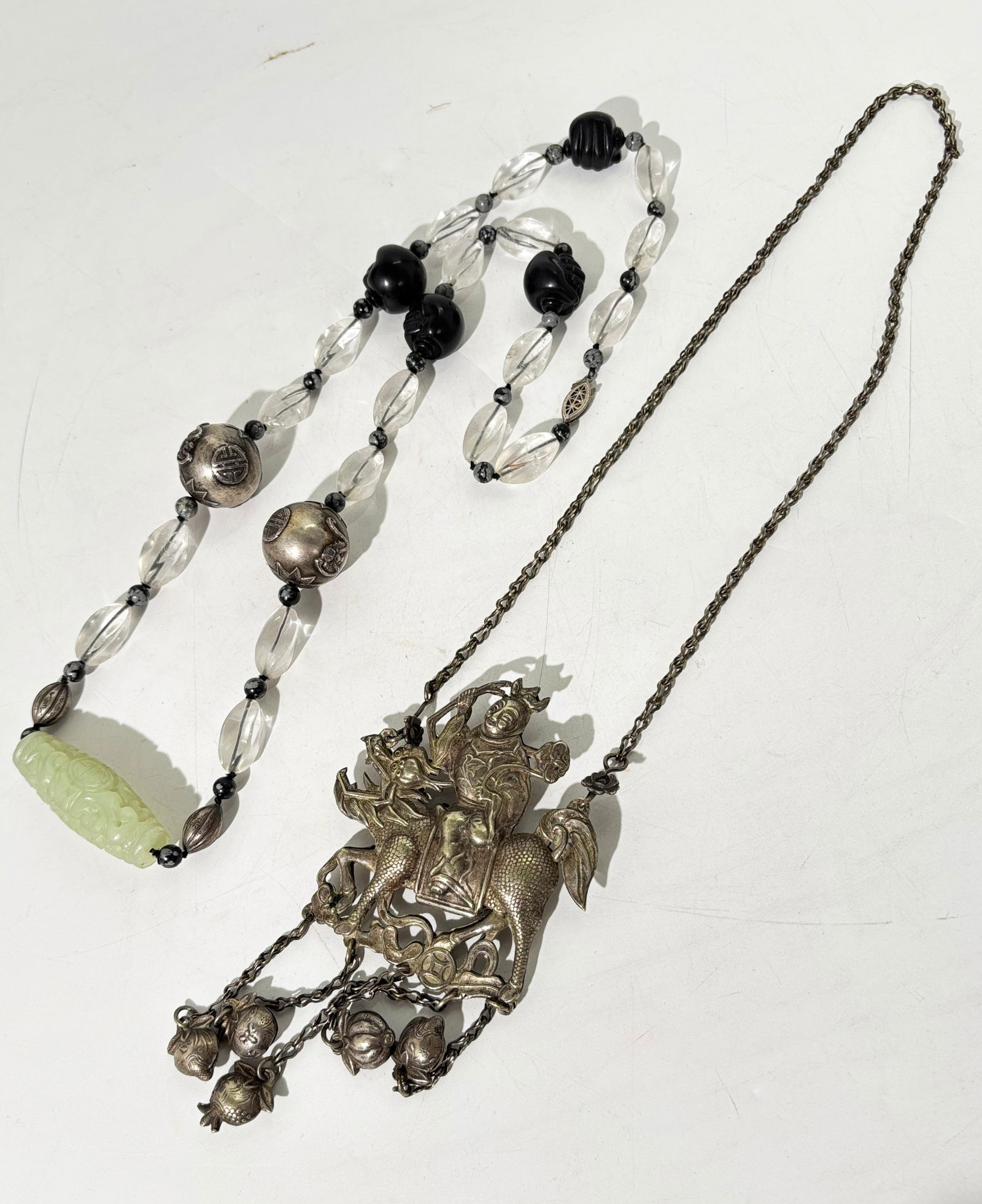 Chinese Silver Boy & Qilin Necklace; Crystal Jade (1 of 8)