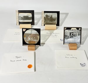 3 Chinese Subject Glass Photos; 1 Japanese