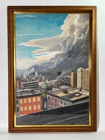 Teddy Lahn City & Storm Mixed Media on Board '69