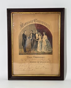 Currier & Ives 1869 Marriage Certificate Litho