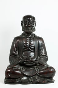 Lg Chinese Meditating Lohan Silver Wire Inlays