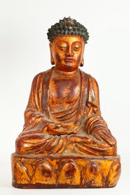 Lg Chinese Gilt Lacquer Composition Seated Buddha
