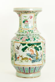 Chinese 19th C Enamel on Celadon Porcelain Vase