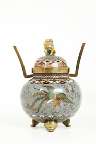 Japanese Bronze Shippo Cloisonne Phoenix Censer