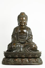 Tibetan Bronze Seated Buddha Double Lotus Throne