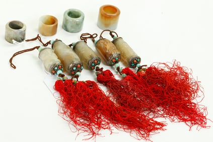 9 Chinese Tibetan Market Jade Jadeite Agate Rings