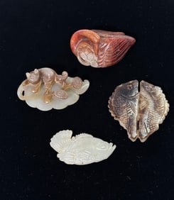 4 Good Chinese 19th C Carvings; 1 Jadeite 3 Jade
