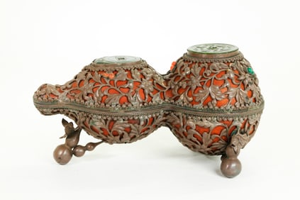 Rare Chinese Qing Silver Covered Double Gourd Box