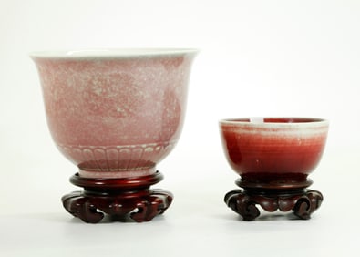 2 Chinese Underglaze Red Porcelain Bowls