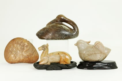 4 Chinese Celadon Jade Carvings