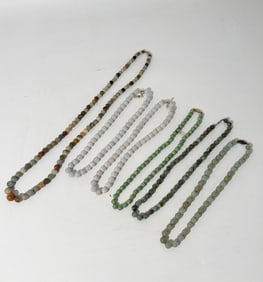 6 Chinese Jadeite Bead Necklaces