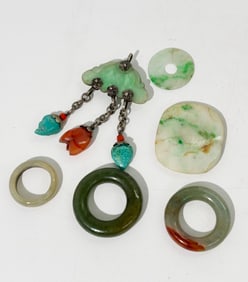 6 Chinese Qing Dynasty Jadeite Rings & Pendants