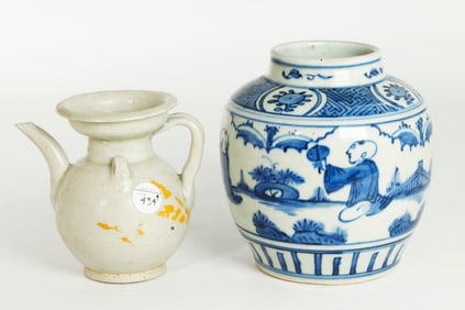 2 Chinese Porcelains; Blue White & Pale Celadon