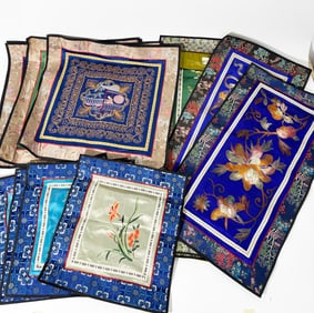 12 Chinese Silk Embroidered Mats