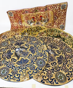 Six Lg Chinese Silk & Gold Embroidered Mats