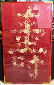 Lg Chinese Qing Shou & Peach Silk Embroidery Panel