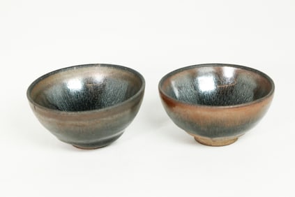 2 Chinese Jian Type Small Hare's Fur Teabowls