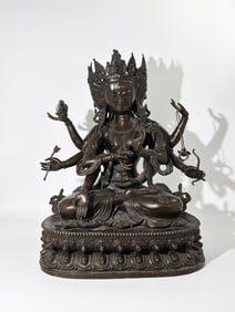 Lg Tibetan Bronze Ushnishavijaya 8 Hands & 3 Faces