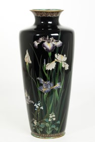 Japanese Silver Wire Shippo Cloisonne Iris Vase
