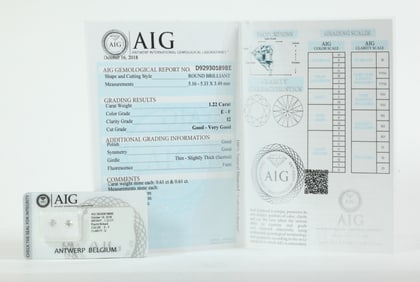 2 AIG Sealed Brilliant Diamonds Total 1.22ct