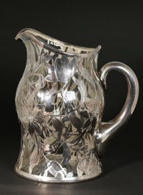 American Fine Silver Overlay Clear Crystal Pitcher