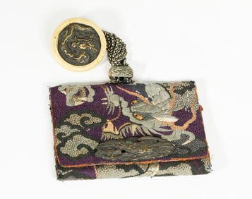 Japanese 19th C Silk Embroidered Tobacco Pouch