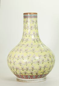 Chinese "Orchid" Enameled Yellow Porcelain Vase