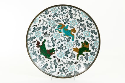 Japanese Silver Wire Shippo Cloisonne Shishi Plate