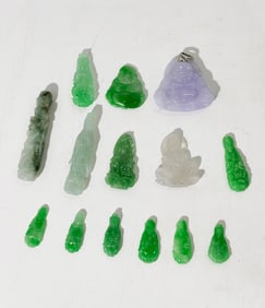 14 Chinese Jadeite Buddha Guanyin Pendants Plaques
