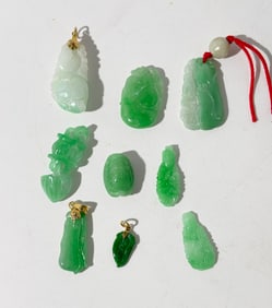 9 Good Chinese Carved Green Jadeite "Jewels"