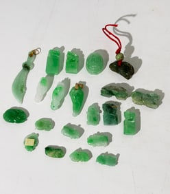 16 Chinese Jadeite Small Pendants; 5 Beads