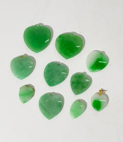 10 Chinese Translucent Jadeite Heart Pendants