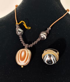 Tibetan Striped Agate Sheep's Eye Ring & Pendant