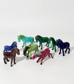 8 Chinese Enameled Porcelain Horses of Mu Wang