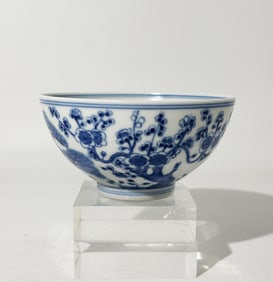 Chinese Blue White Porcelain Bowl, 3 Friends