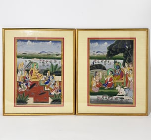 Indian Diptych-Pair Miniature Paintings, Framed