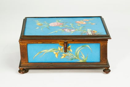 French 19th C Porcelain & Bronze Edged Jewel Box