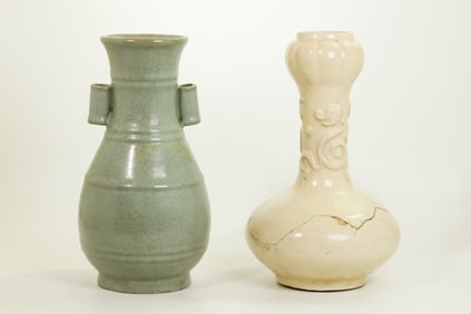 2 Chinese Porcelain Vases Guanyao & Cream Glaze