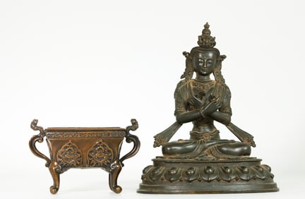 Tibetan Bronze Meditating Buddha; Sm Censer