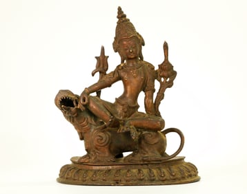 Tibetan 19th C Bronze Avalokiteshvara & Animal