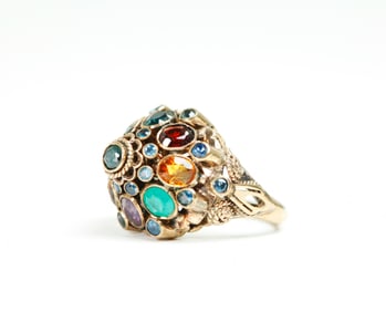 Vintage Multi-Color Gemstone Dome 14K Ring