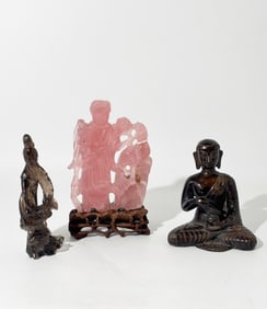 2 Chinese Magu Stone Figures; SEA Bronze Buddha