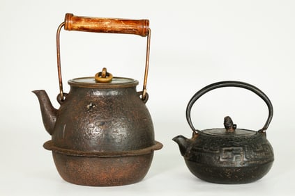 2 Japanese Cast Iron Tetsubin Teapots