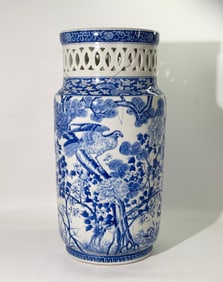 Lg Japanese Hirado Blue & White Porcelain Urn