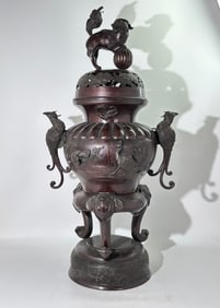 XL Japanese Meiji Bronze Urn Shaped Censer