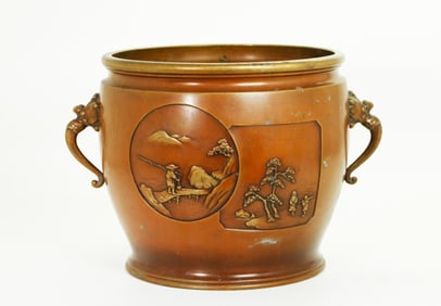 Japanese Meiji Cast Bronze 2 Handle Hibachi