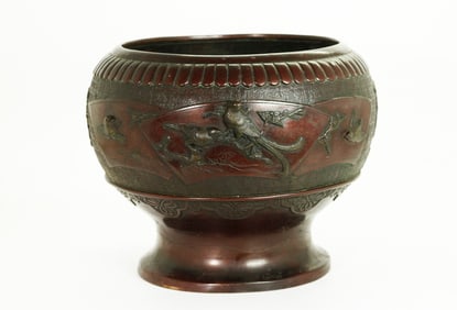 Japanese Meiji Cast & Incised Bronze Hibachi